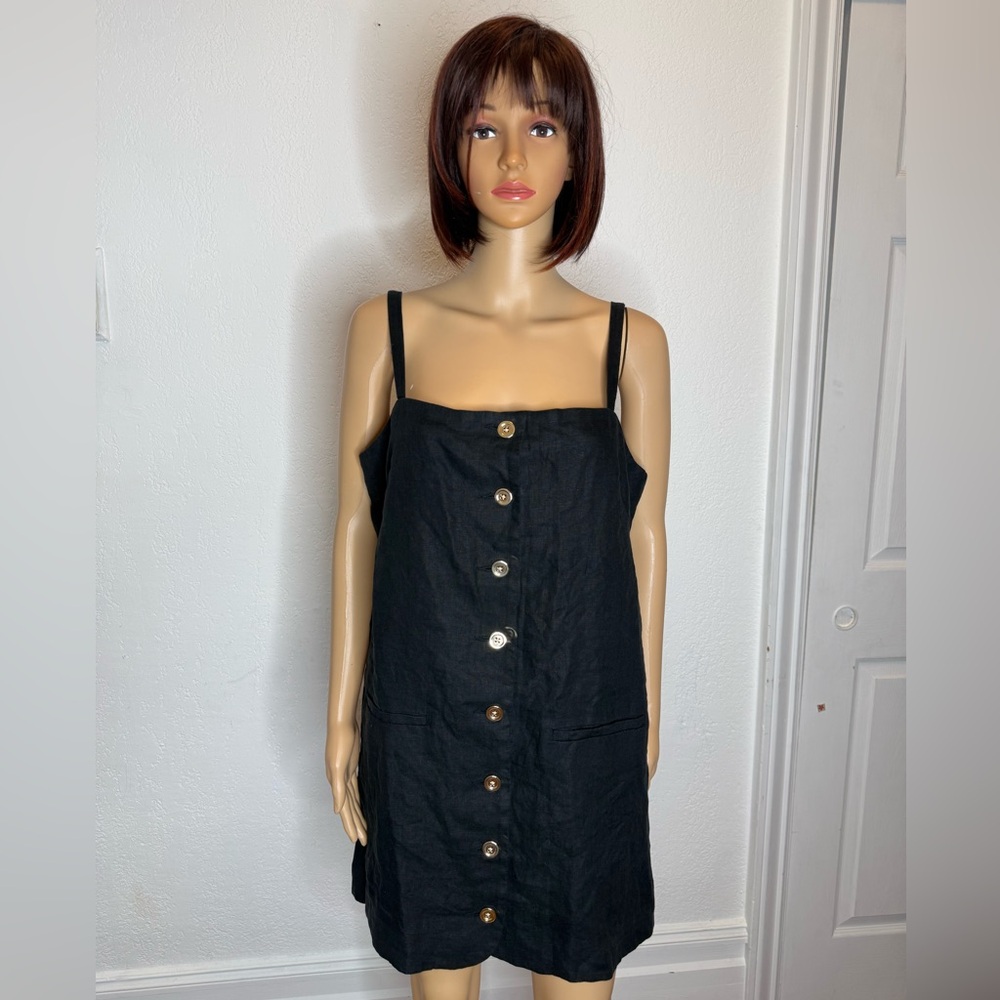🆕 J. Crew Claudia 100% Linen Sheath Dress With Gold Buttons Women’s Size M Black